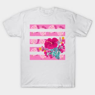 Stripe flowers and leaves T-Shirt